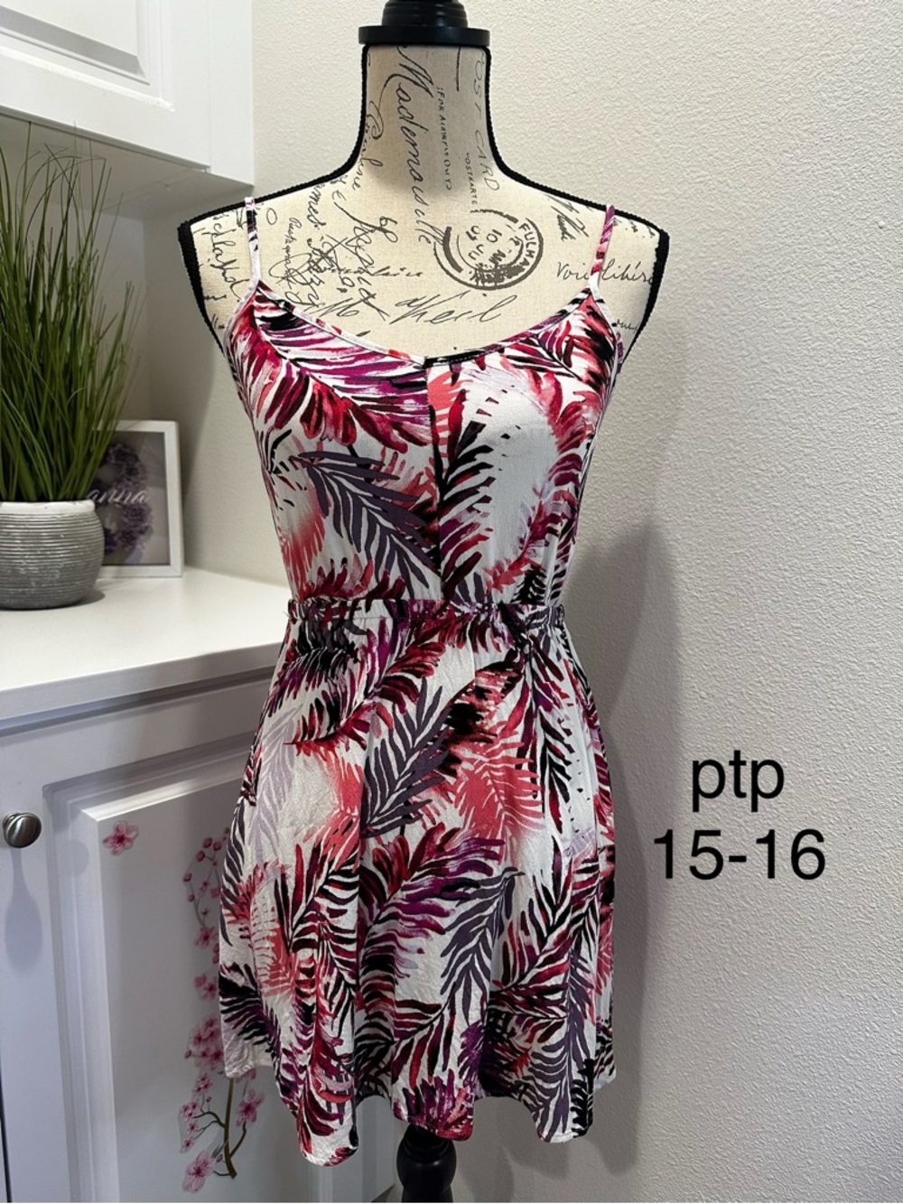 Others Follow White Mini Dress with Pink and Purple Leaf Print